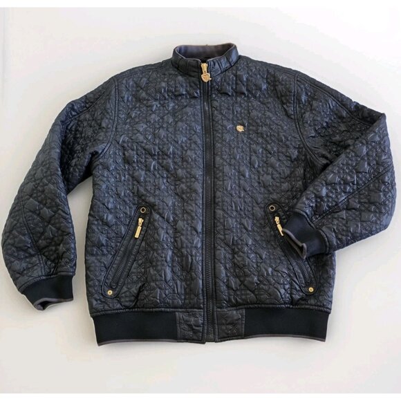 Vtg Rocawear Quilted Jacket Mens M Black Full Zip LS No Hood Pockets Logo Rapper - Picture 7 of 16